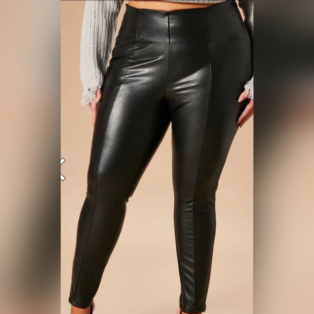 Black High-Waisted Faux Leather Pants